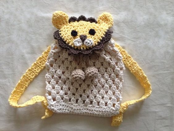 Crochet baby lion backpack with lion face and mane
