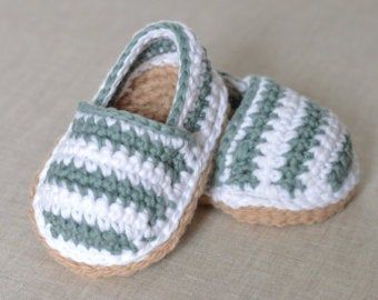 Handmade crochet baby loafers in grey and white