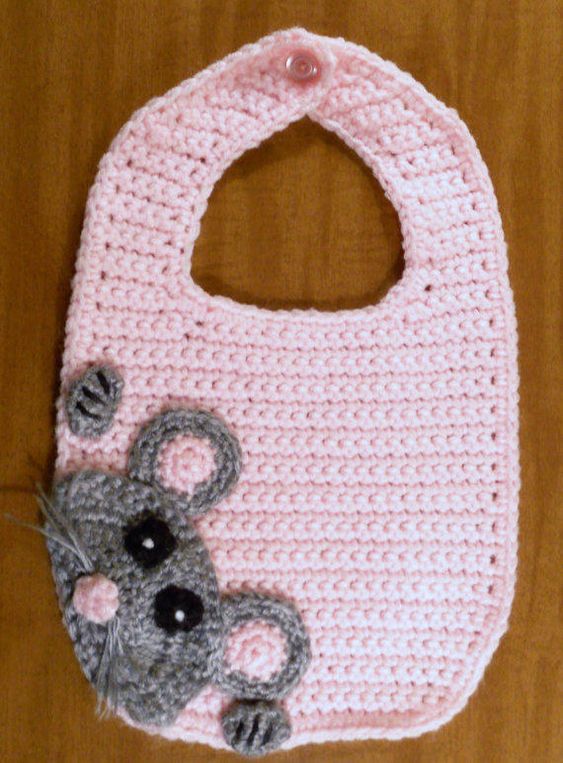 Handmade crochet baby mouse bib