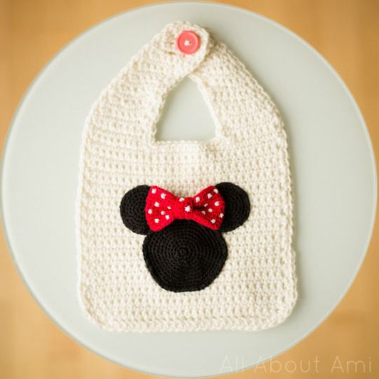 Handmade crochet baby mouse ears bib