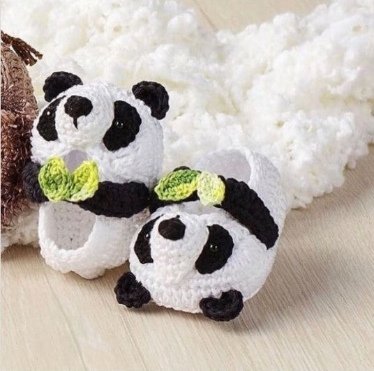 Handmade crochet baby panda booties