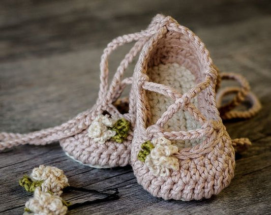 Handmade crochet baby pink ballerina sandals