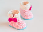 Handmade crochet baby pink bow booties