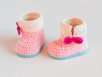 Handmade crochet baby pink bow booties