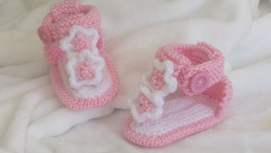 Handmade crochet baby pink flower sandals