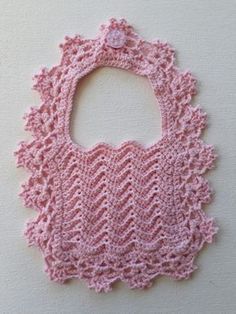 Handmade crochet baby pink lace bib