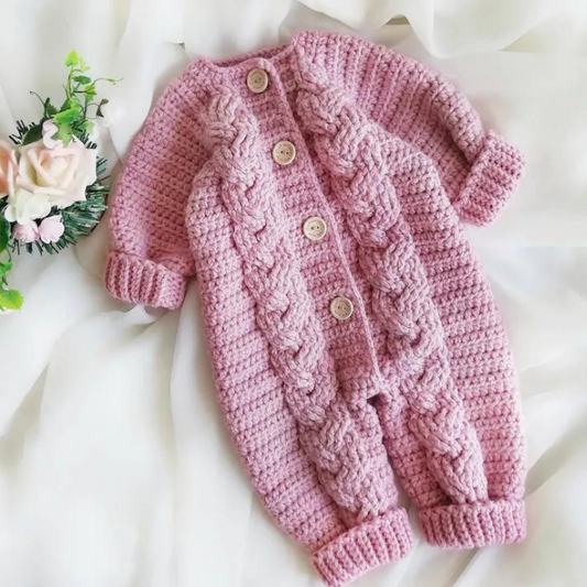 Crochet baby pink textured romper