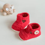 Handmade crochet baby red heart booties