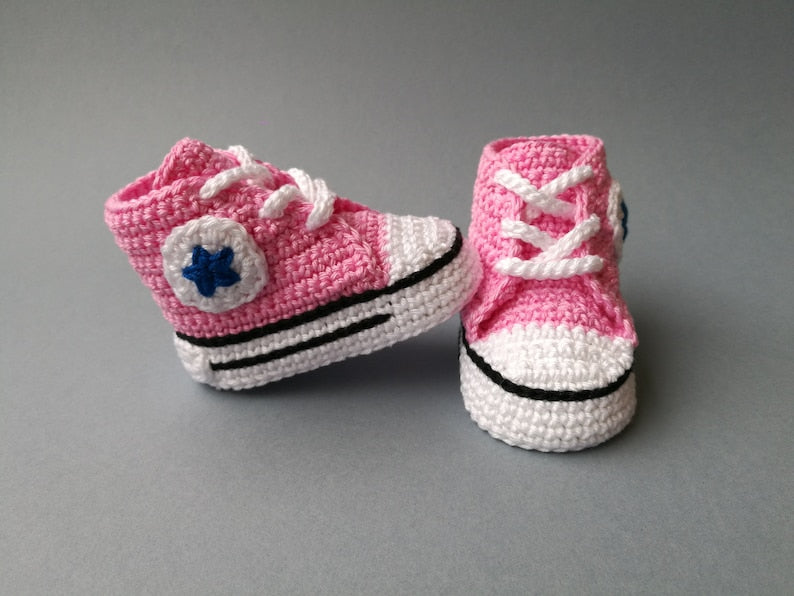 Handmade crochet baby sneakers in soft yarn
