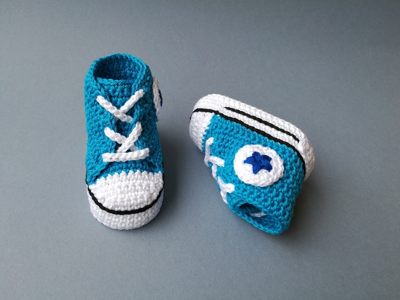 Handmade crochet baby sneakers in soft yarn