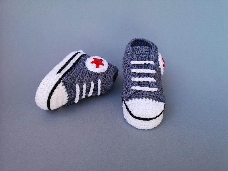 Handmade crochet baby sneakers in soft yarn