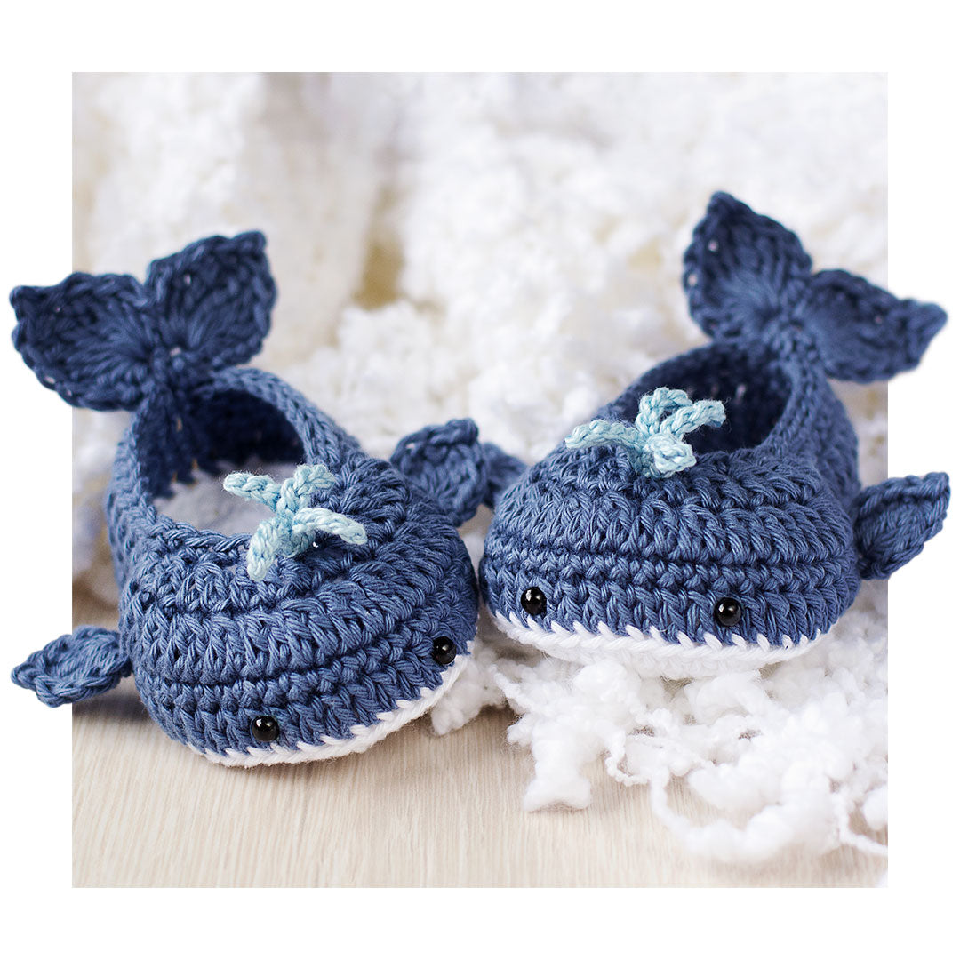Handmade crochet baby whale booties