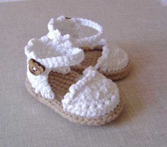Handmade crochet baby white bear sandals