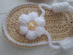 Crochet baby white flower sandals side view