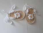 Crochet baby white flower sandals detail