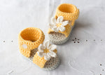 Handmade crochet baby yellow daisy sandals