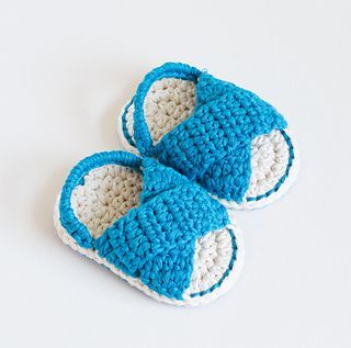 Handmade crochet baby blue and white sandals