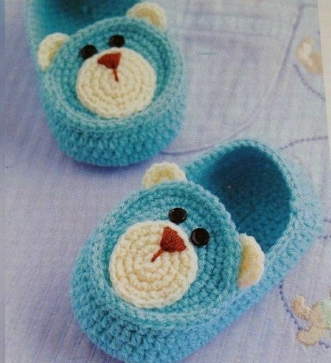 Handmade crochet baby blue bear booties