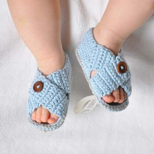 Handmade crochet baby blue crossover sandals