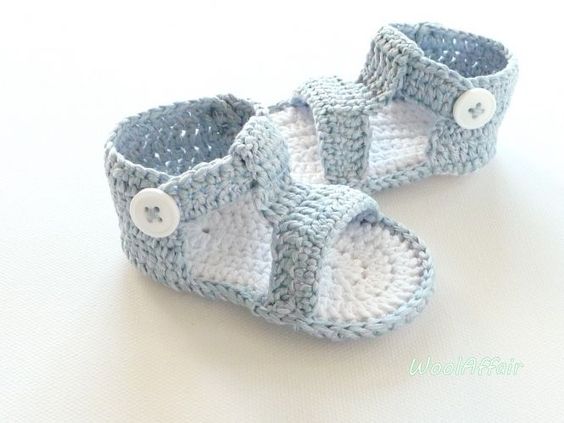 Handmade crochet baby blue t-strap sandals