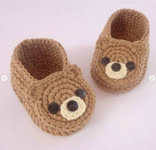 Handmade crochet baby brown bear booties
