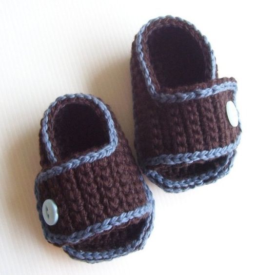 Handmade crochet baby brown strap sandals
