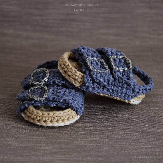 Handmade crochet baby navy buckle sandals