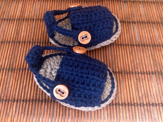 Handmade crochet baby navy button sandals