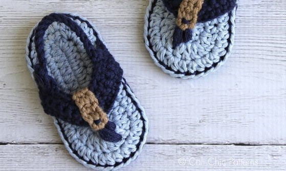 Handmade crochet baby navy flip flop sandals