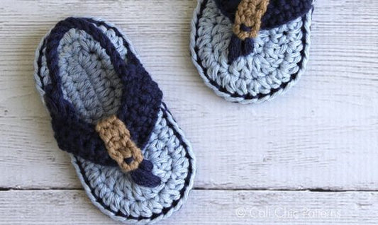 Handmade crochet baby navy flip flop sandals