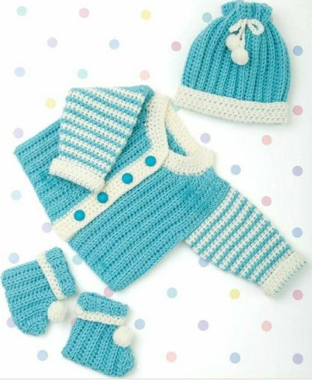 Handmade crochet baby parallel line outfit