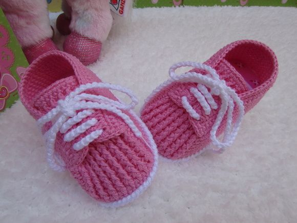 Handmade crochet baby pink sneaker booties