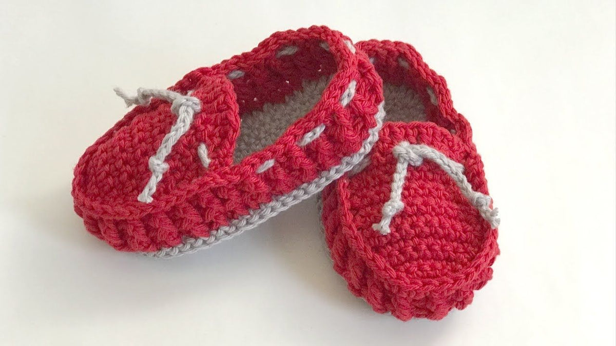 Handmade crochet baby red moccasin booties