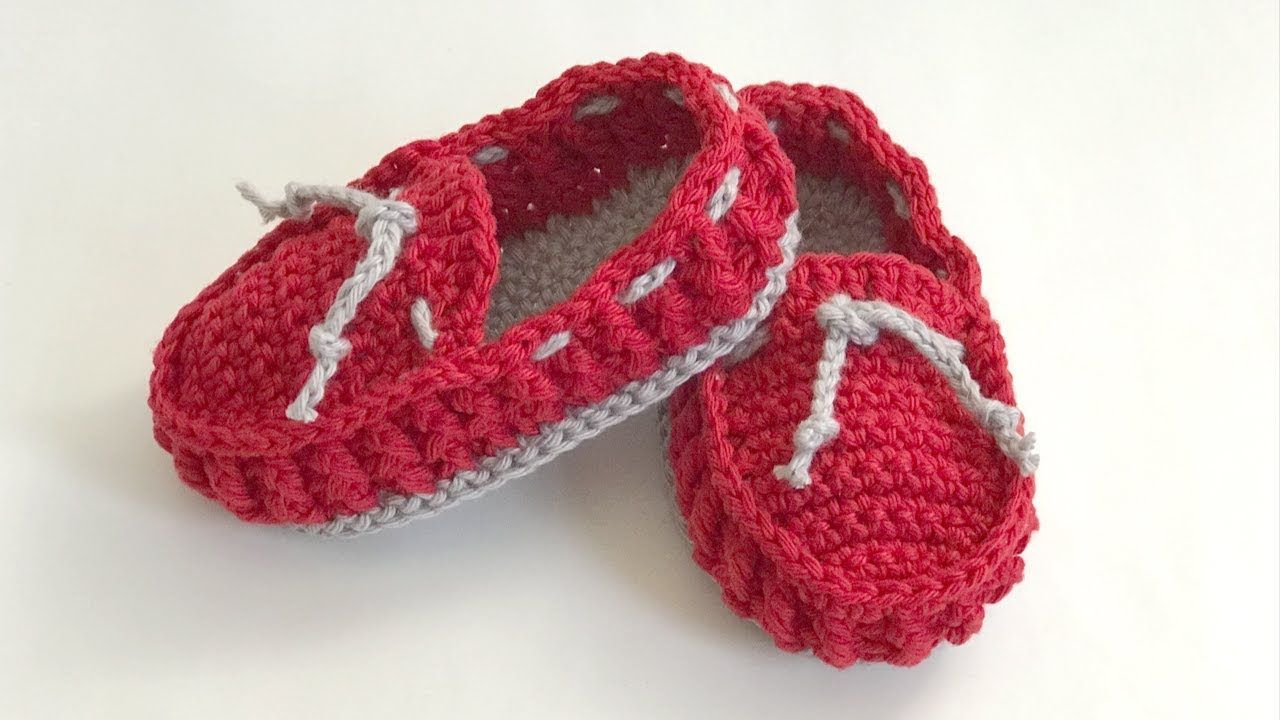 Handmade crochet baby red moccasin booties