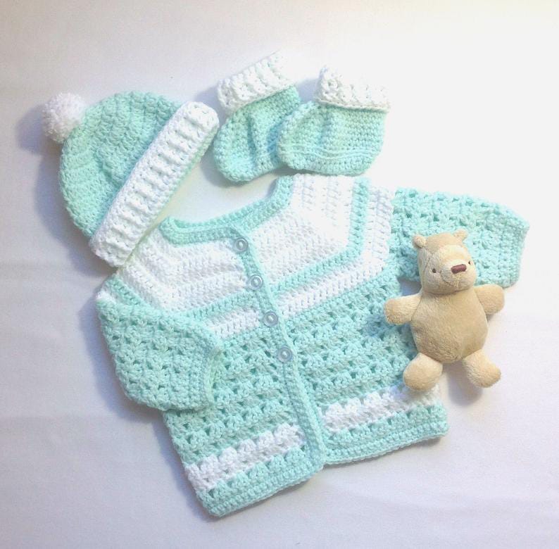 Handmade crochet baby sea green outfit