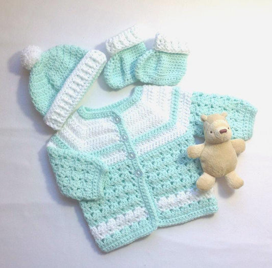 Handmade crochet baby sea green outfit