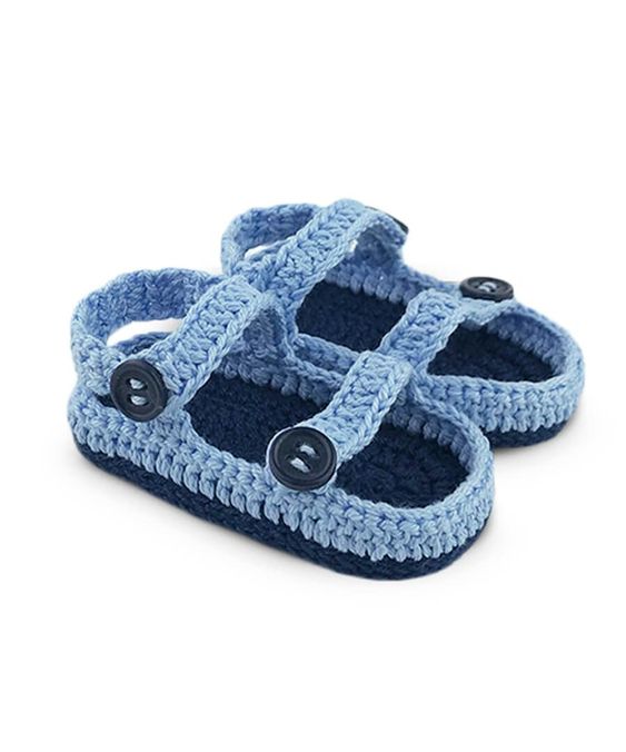 Handmade crochet baby two tone blue sandals