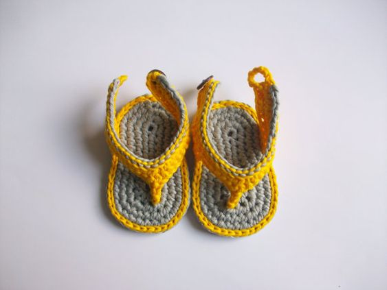 Handmade crochet baby yellow flip flop sandals