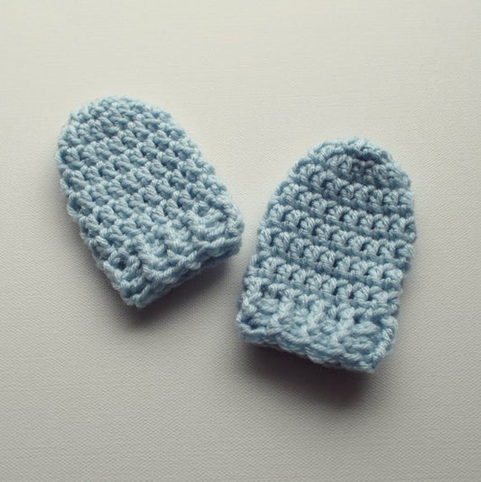 Crochet Baby Light Blue Mittens