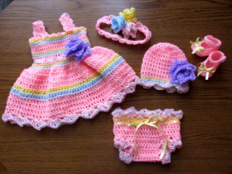 Crochet Baby Girl Dress - Size 0-24M (Multiple Designs)