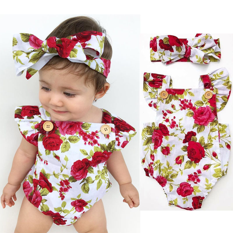 Cute Floral Romper with Headband (6-21M)