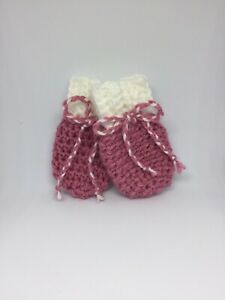 Crochet Baby Purple and White Mittens
