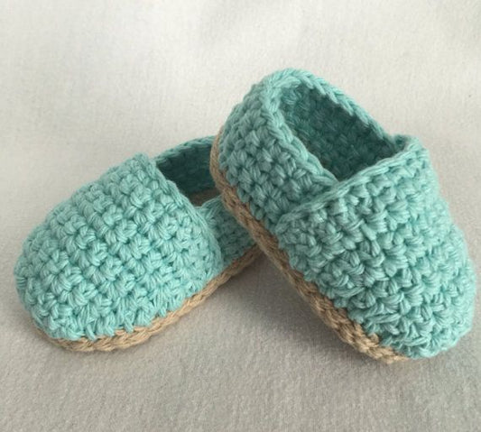 Sooper Kids crochet baby sea green espadrille style shoes with jute trim sole for ages 0 to 6 months